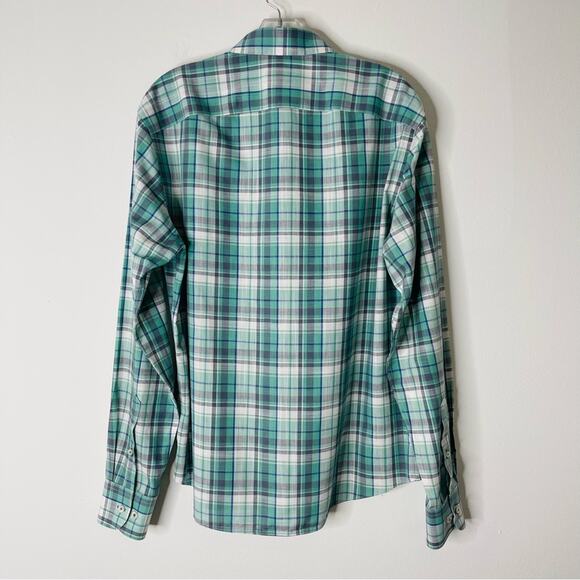 Untuckit green white plaid button front office preppy shirt top medium - Picture 6 of 6